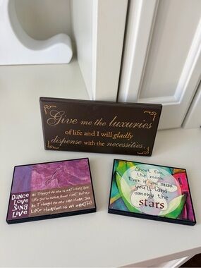 Vintage Y2K Wood Small Plaques Signs Decorative New X 3 Bundle Inspirational